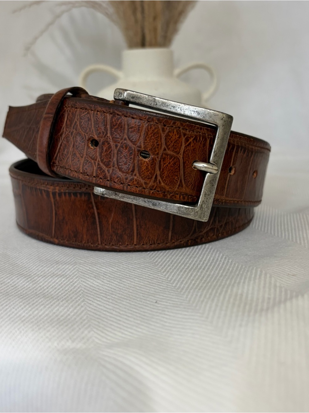 Stefano Corsini Brown Leather Men’s Belt Handmade in Italy Crocodile print 36